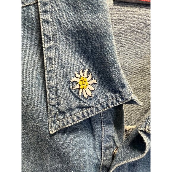 Vintage Ronweil Swiss Style Denim Shirt W/ Floral Embroidery & snap buttons Size - Picture 4 of 6